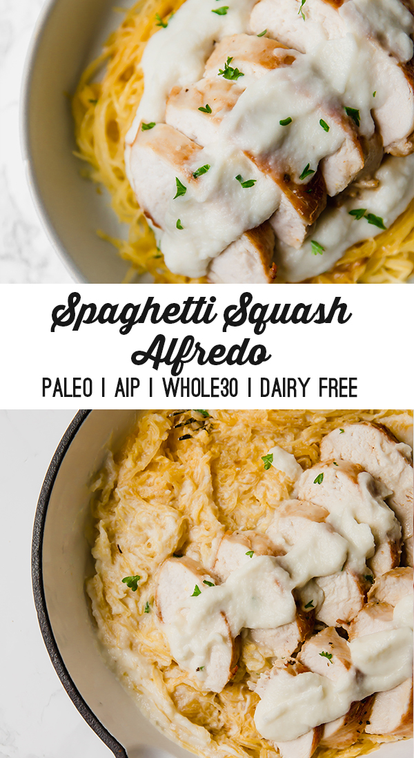 AIP Paleo Spaghetti Squash Chicken Alfredo (Dairy Free)