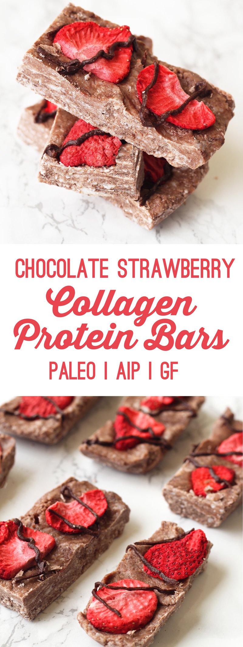 Chocolate Strawberry Collagen Protein Bars (AIP, Paleo, GF)