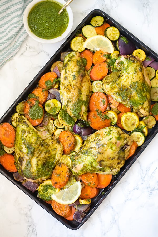 One Pan Pesto Chicken and Vegetables