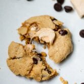 A s'mores cookie broken in half.