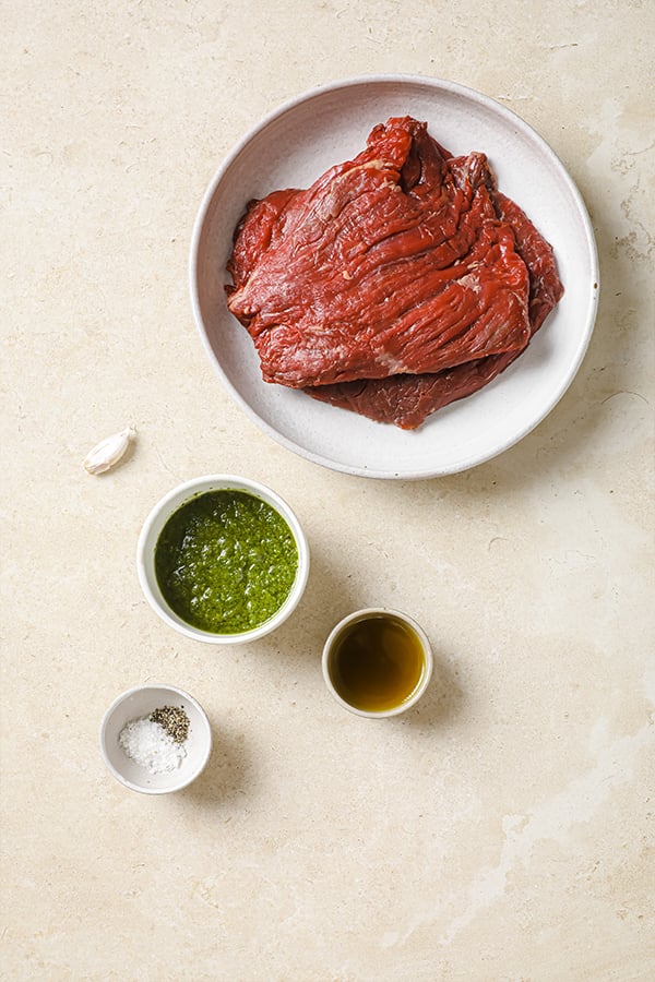 The ingredients for steak with chimichurri sauce.