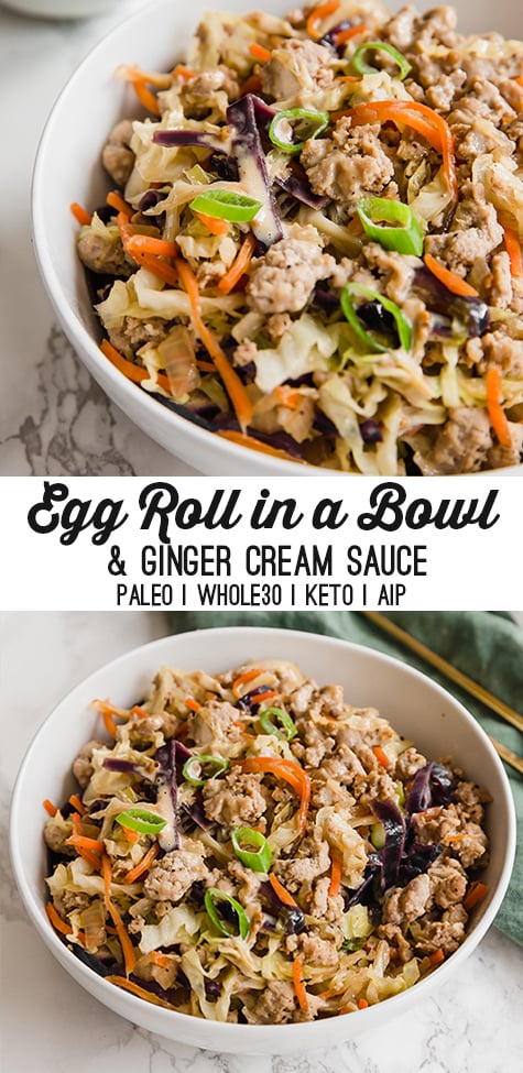 egg roll in a bowl with ginger cream sauce