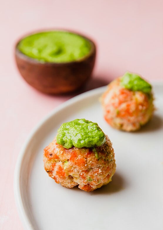 Salmon Meatballs with Avocado Green Goddess