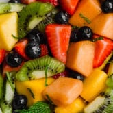 A close up image of fruit salad.