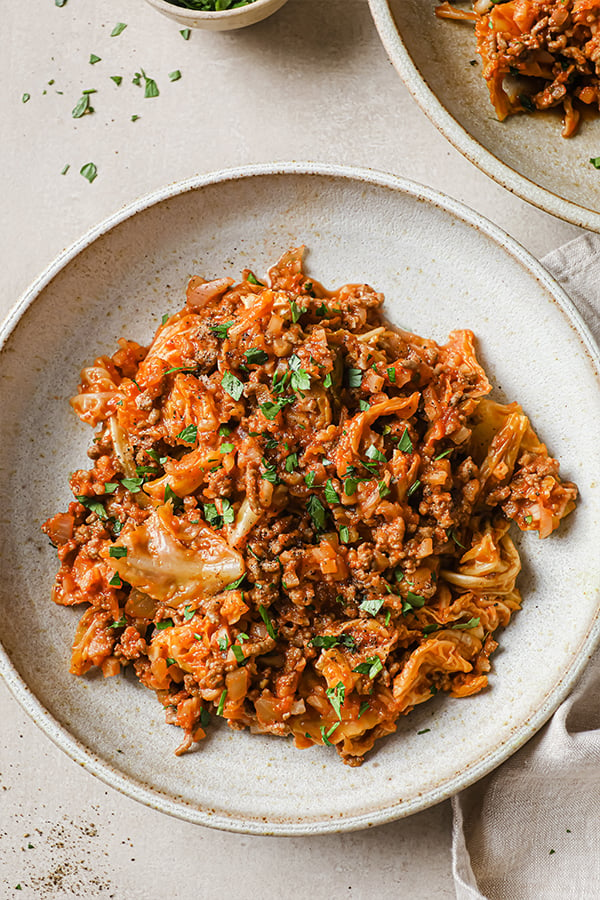 unstuffed cabbage roll on a plate. 