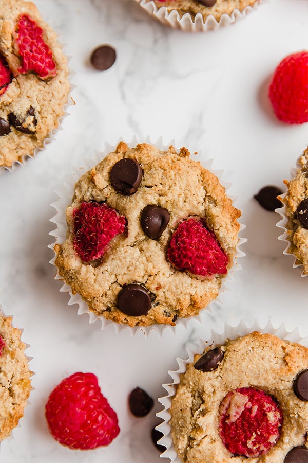 raspberry chocolate chip banana muffins