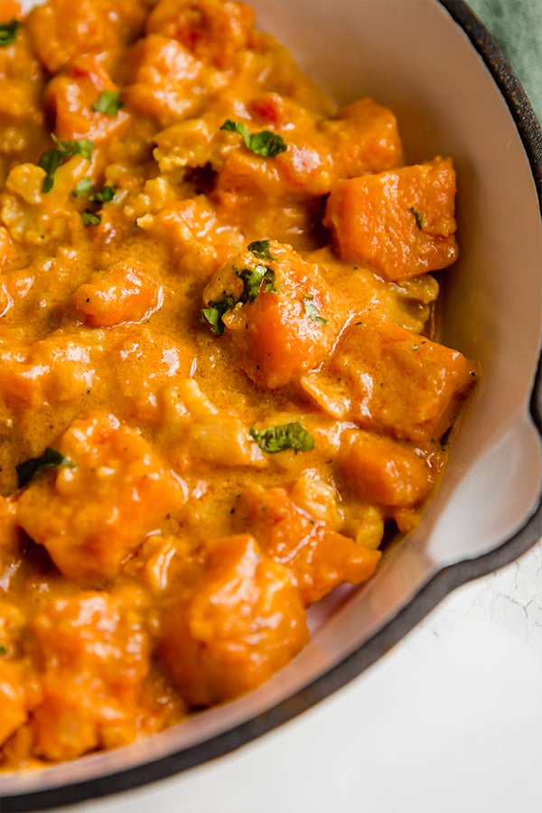 Sweet potato curry in a pan