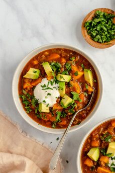 paleo pumpkin chili in bowl