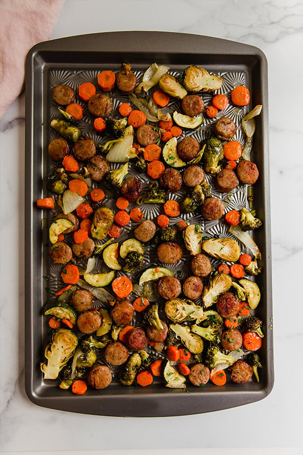 one pan sausage and vegetables in pan