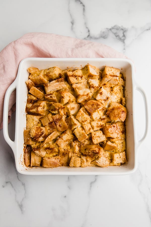 French toast casserole in a baking dish