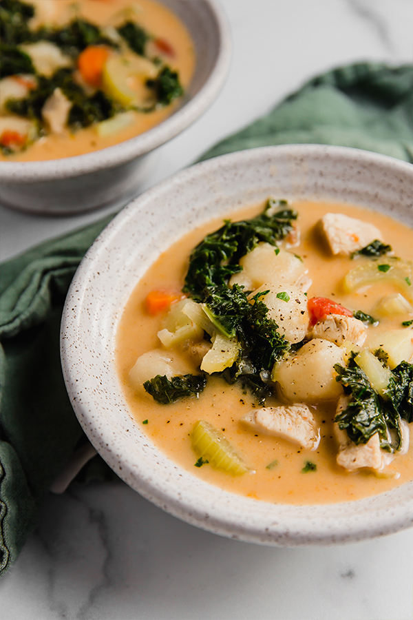 tuscan chicken soup in bowls