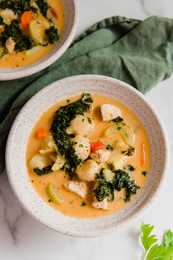 tuscan chicken soup in bowls