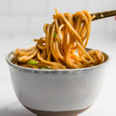 hibachi noodles in bowl with chopsticks