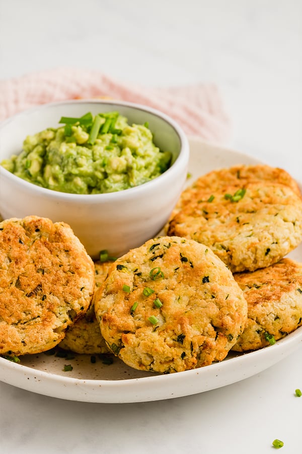 baked veggie nuggets on plate with guacamole