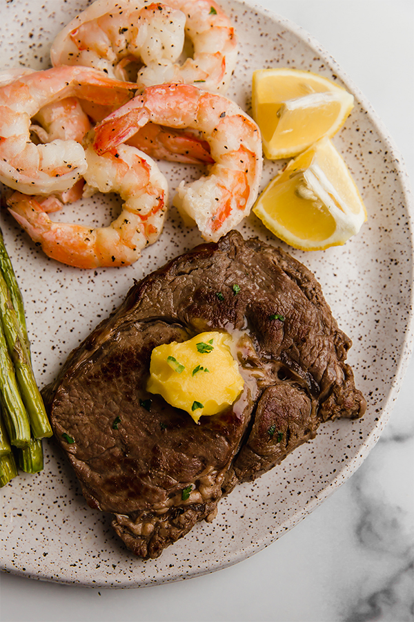 surf and turf skillet on plate