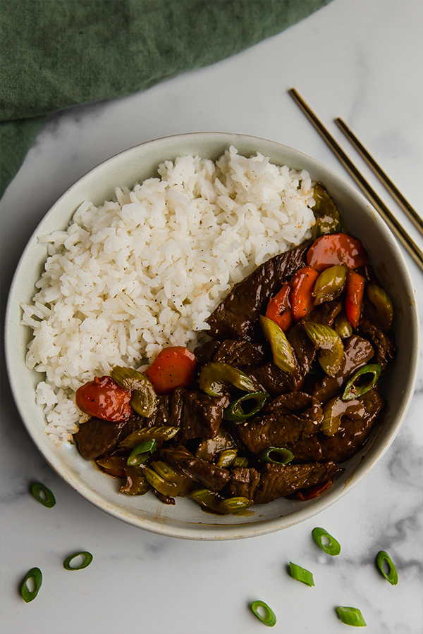 beef and celery stir fry with rice