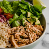 Burrito bowl assembled and ready to eat