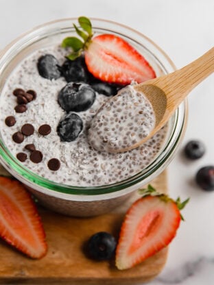 Chia pudding in jar with berries on top