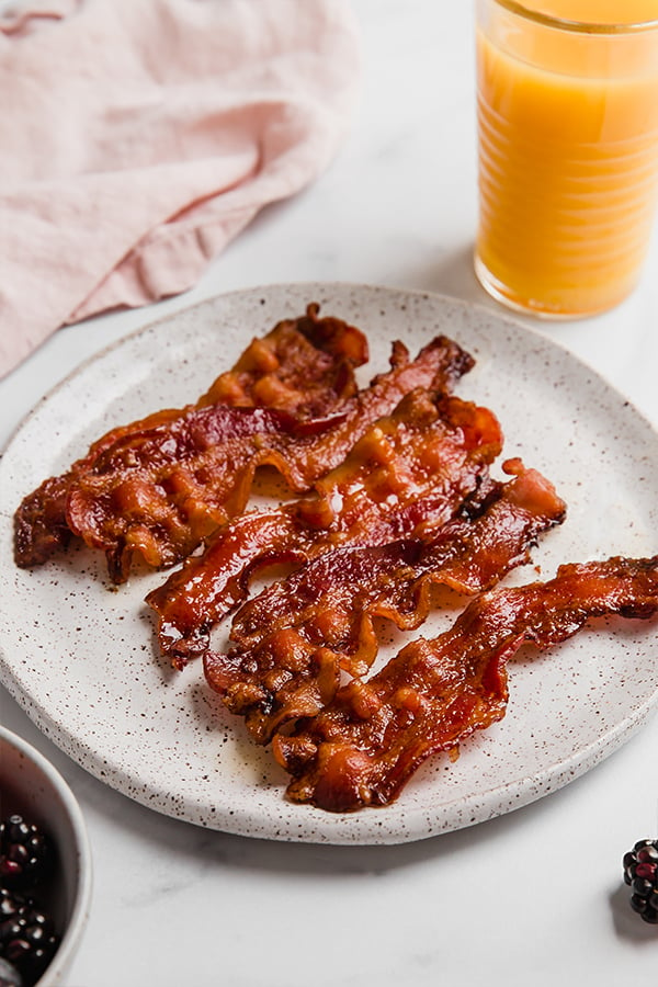 Crispy bacon strips on a plate