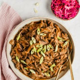 Barbecue pulled pork in a bowl.