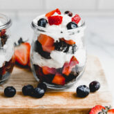 Brownie berry parfait layered in a glass.