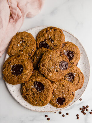 almond butter cookies overhead on a plate