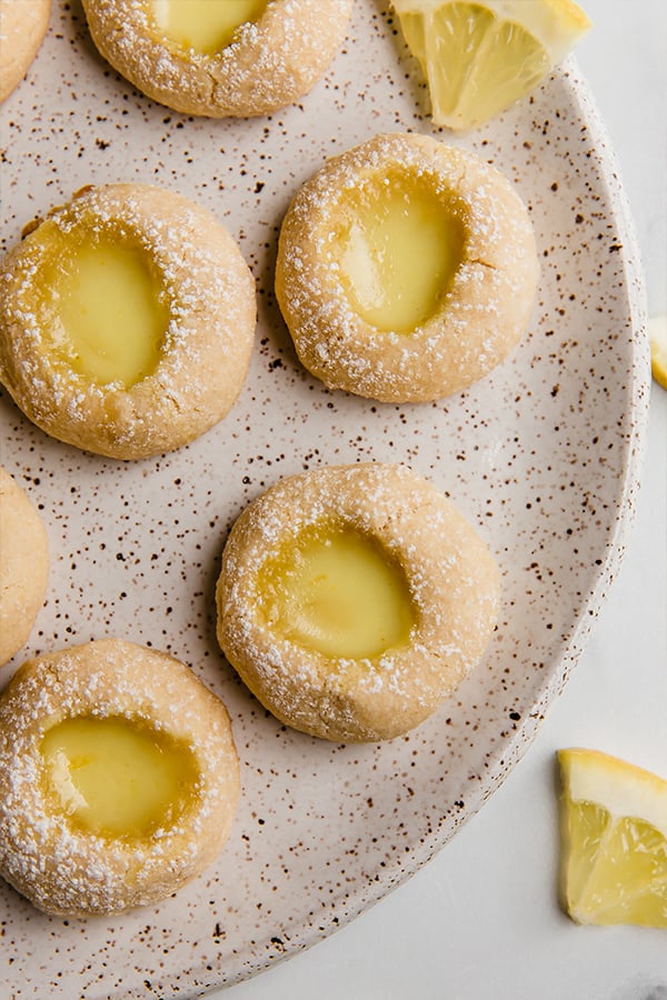 Lemon thumbprint cookies on a plate