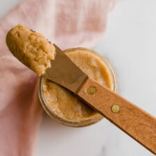 Tigernut butter on a knife.