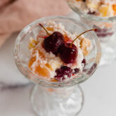 Cherries on an ambrosia salad.