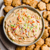 Sprinkles on a bowl of dip.
