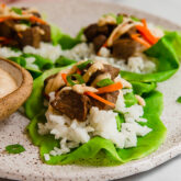 Hibachi steak lettuce wraps on a plate.