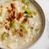 Clam chowder in a bowl.