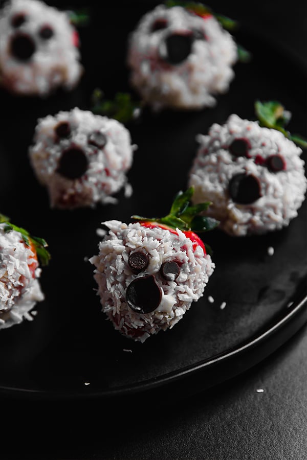 A plate of strawberry ghosts.