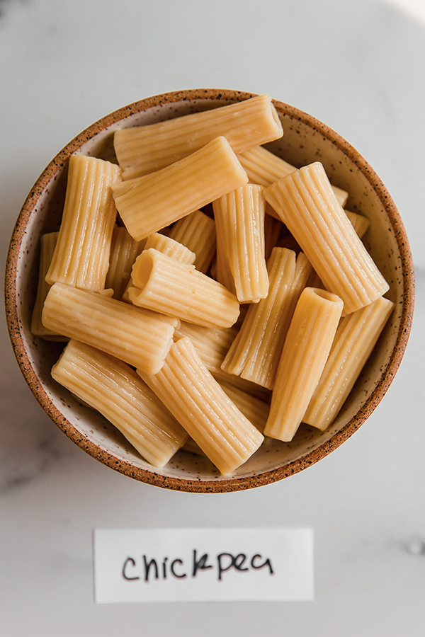 Chickpea pasta in a bowl