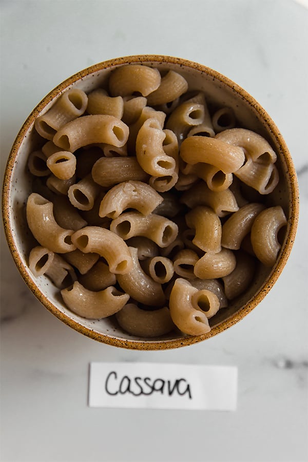 Cassava pasta in a bowl