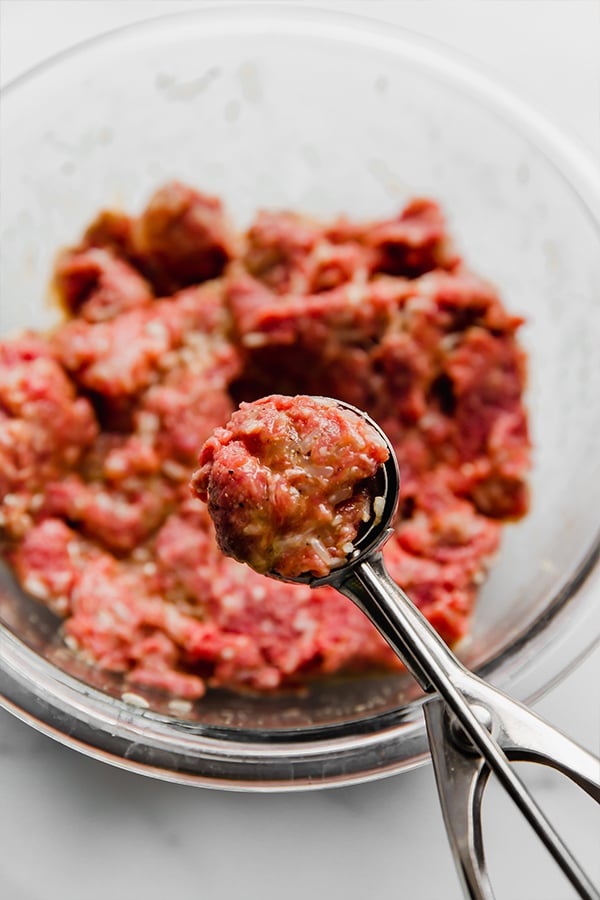 A spoonful of the meat mixture.