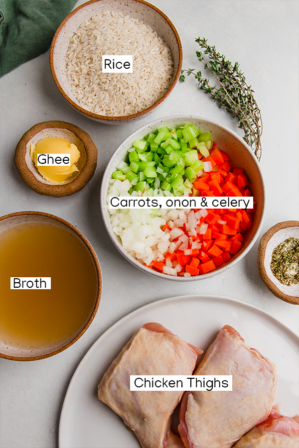 The ingredients for one-pot chicken and rice.