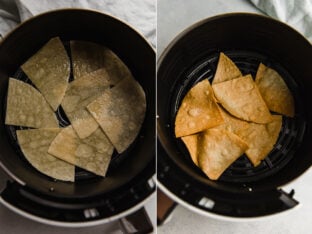 Tortilla pieces in an Air Fryer.