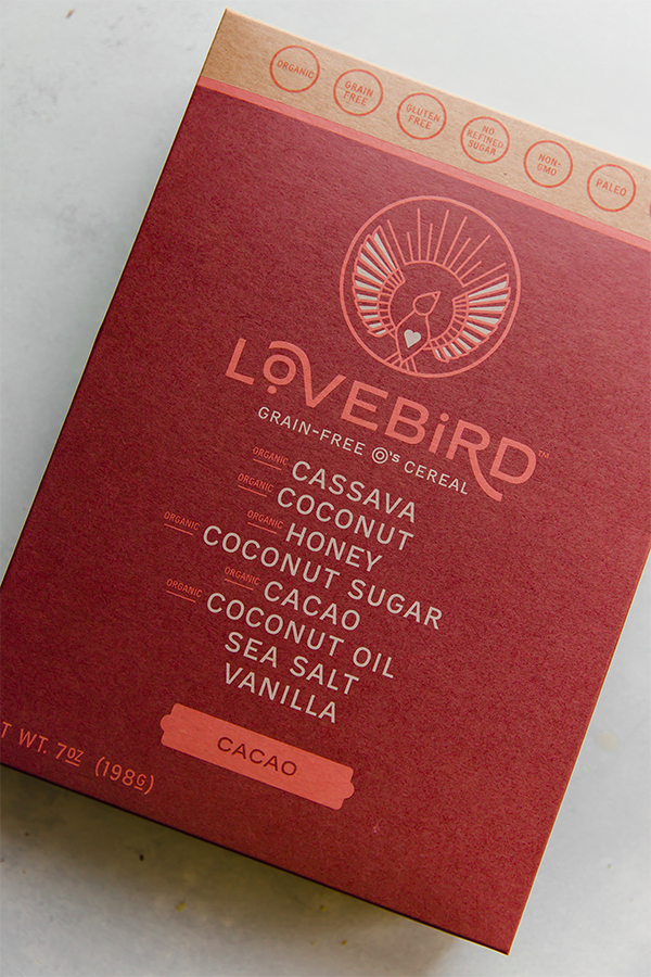 Lovebird cereal box