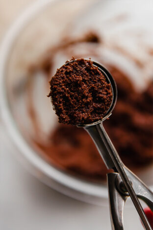Spoon with a scoop of brownie cookie dough.