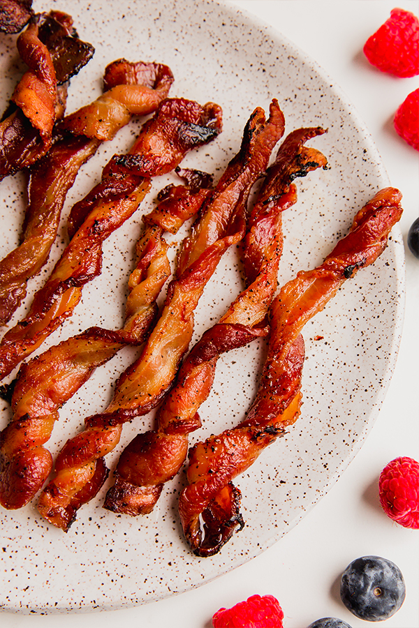 A plate of oven bacon twists.