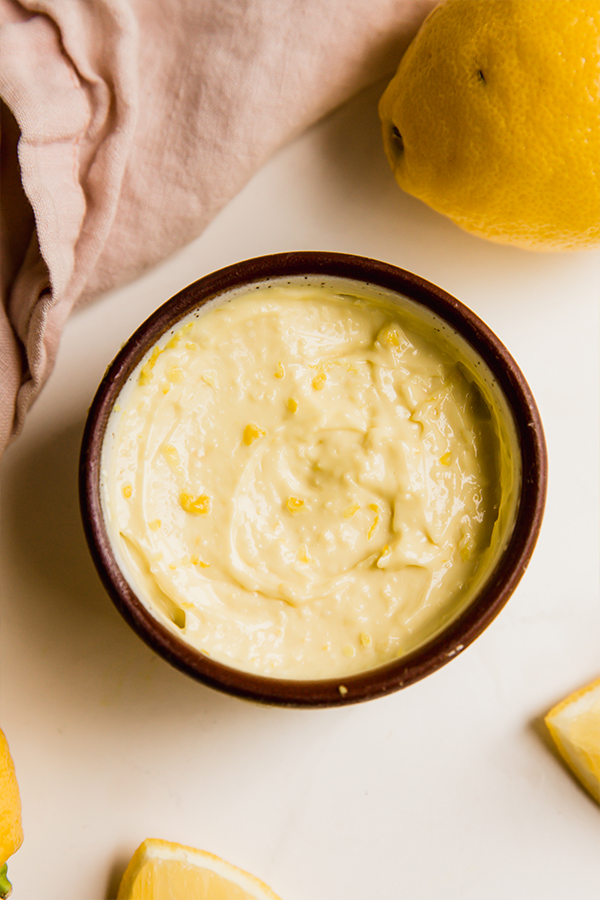 A bowl of lemon aioli.