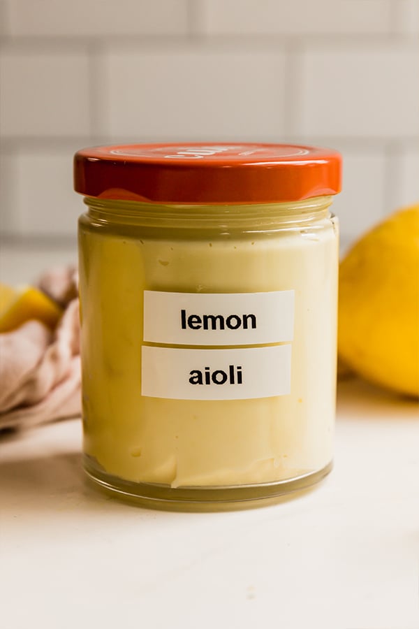 A jar of lemon aioli.