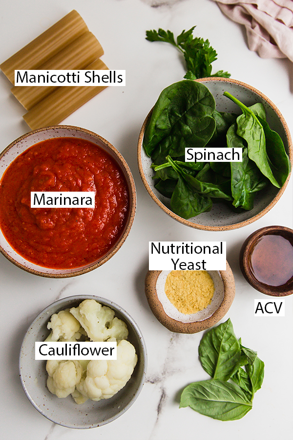 The ingredients for gluten-free manicotti.