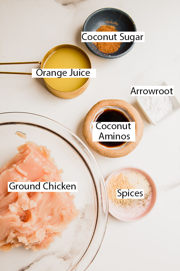 The ingredients for orange chicken meatballs.