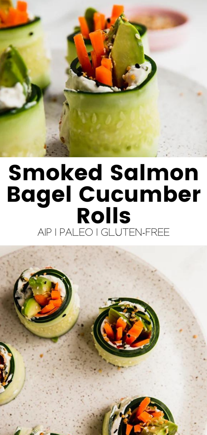 Smoked Salmon Bagel Cucumber Rolls - Unbound Wellness