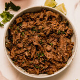 Bowl of barbacoa beef.