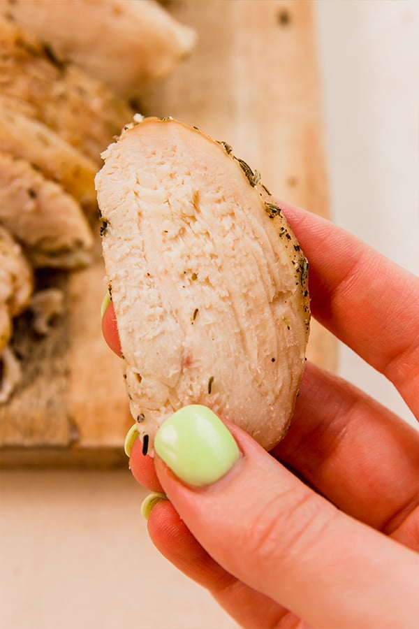 A slice of homemade chicken lunch meat.