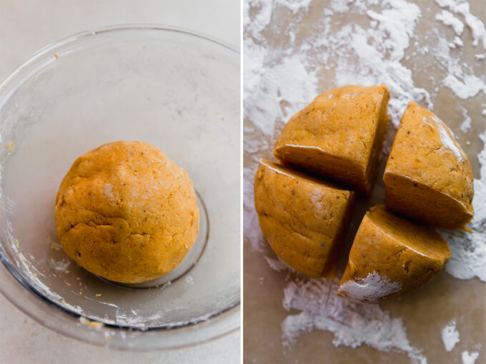 The dough for sweet potato flatbread before baking.