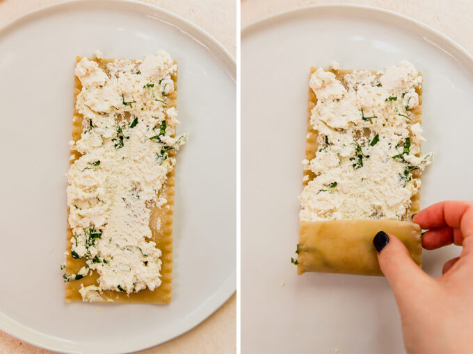 The pasta before and after rolling